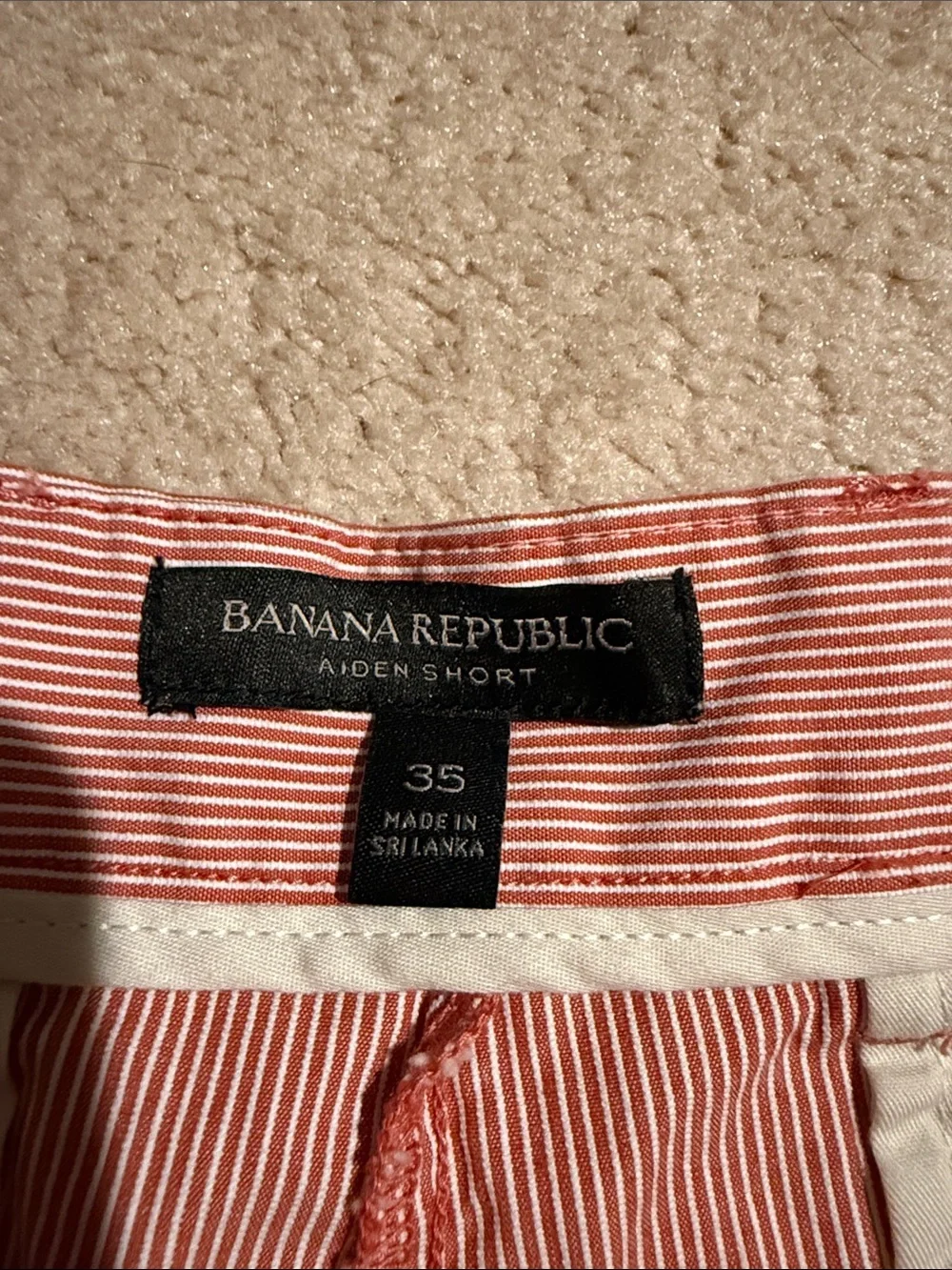 Banana Republic Men's Brick Red and White Striped Flat Front Aiden Shorts